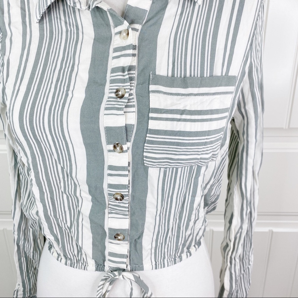 Tilly's Good Luck Gem Striped Button Cropped Shirt - Picture 3 of 6